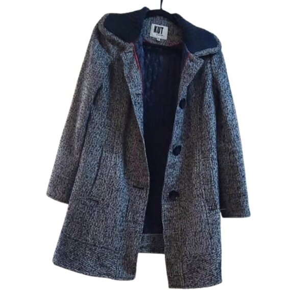 Kut From the Kloth Tweed Peacoat Minimalist Quiet Luxury Dark Academia LARGE L - Picture 2 of 10